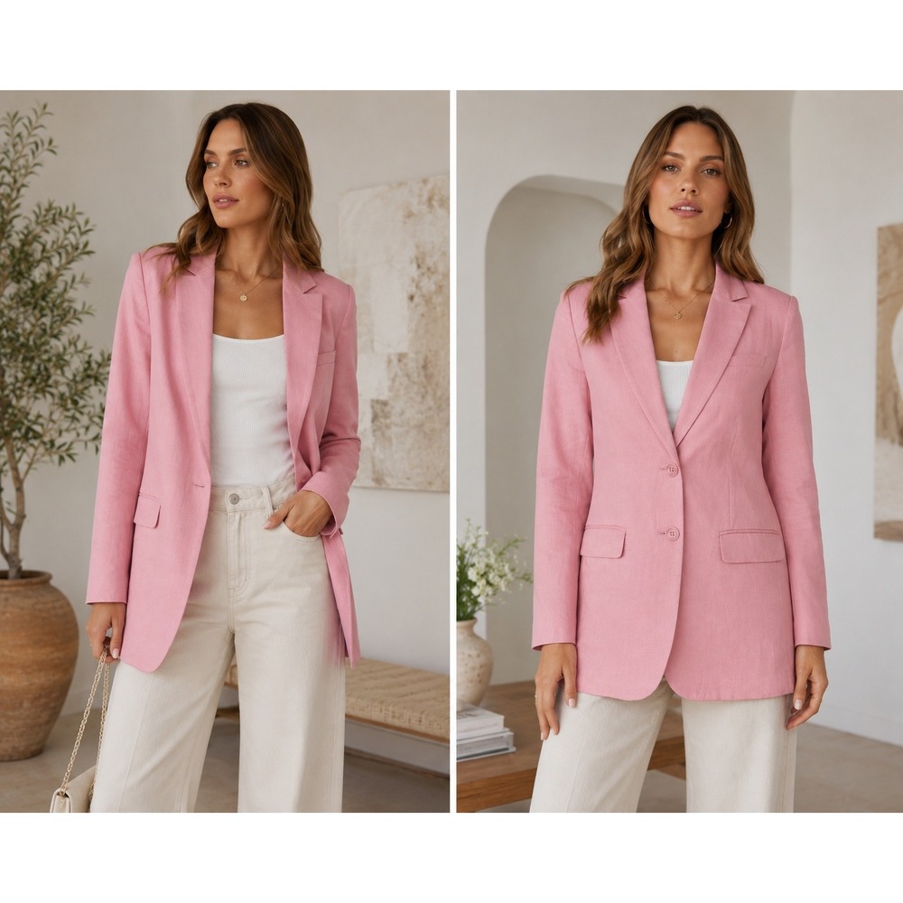 NWT Express Womens Pink Linen Blend Single Breasted Blazer (MSRP: $168) Small